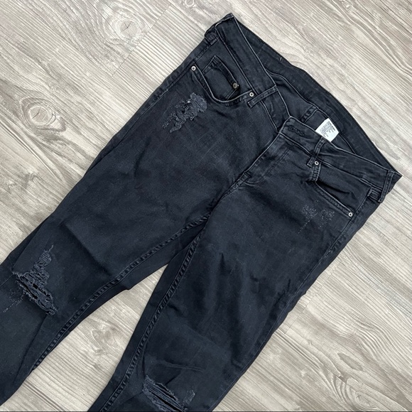 H&M Skinny Stretch Low Waist Dark Gray Distressed Denim Jeans - Picture 2 of 4